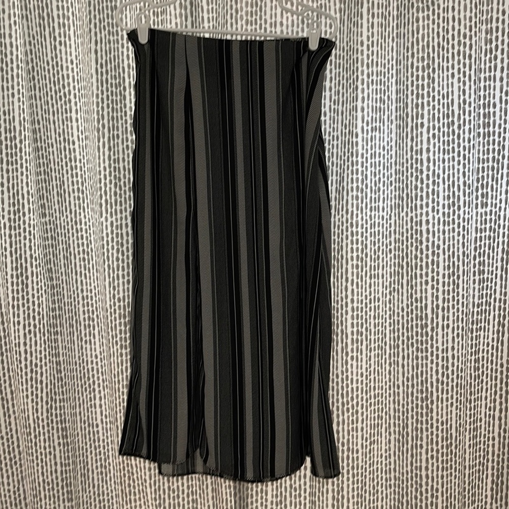 Striped Skirt with Side Zipper and Thigh Slit